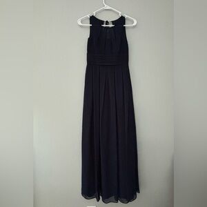 Azazie Blue Pleated Halter Maxi Gown
